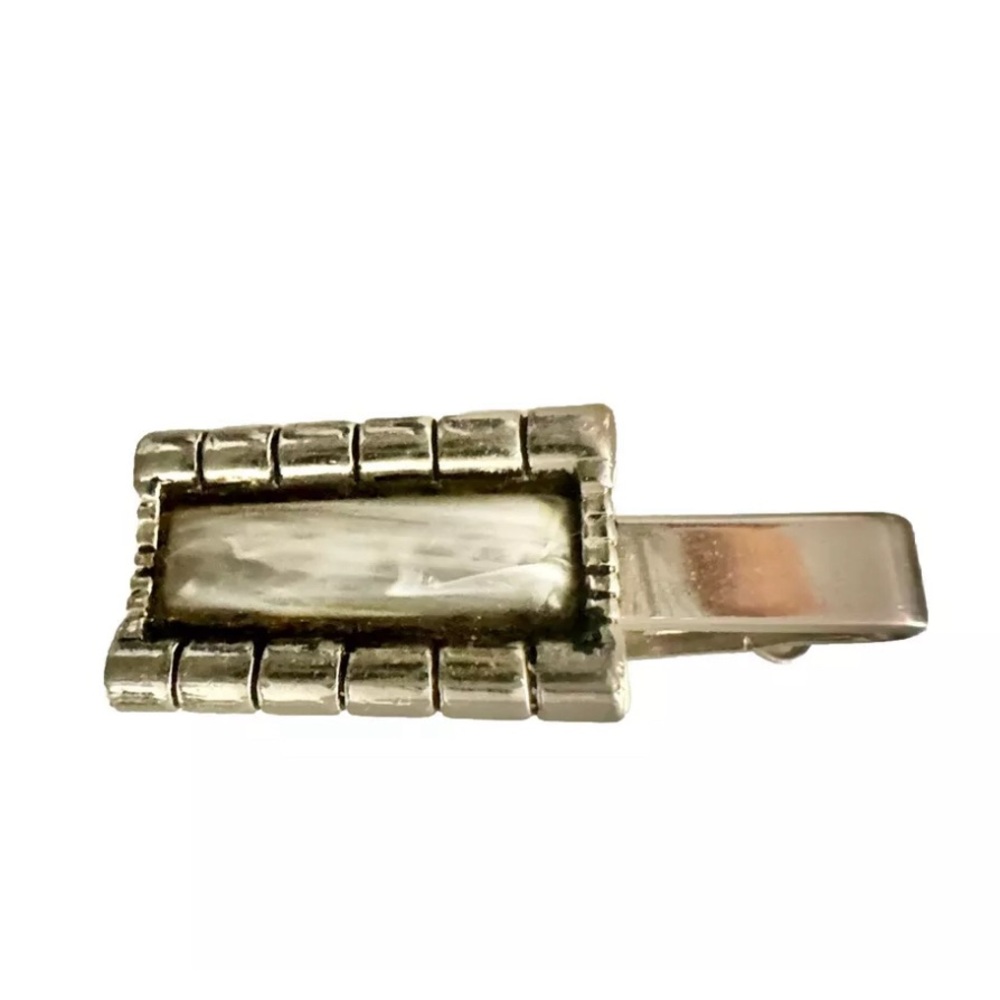 Vintage Foster USA Silver Tie Clip With Agate Stone Accent